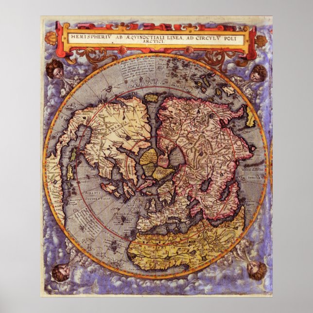 Pôster Mapa do N. Hemisfério 1593 (Frente)