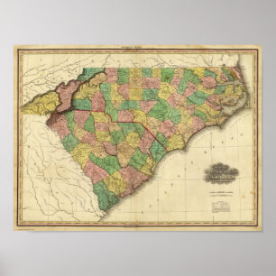 Pôster Mapa do norte e do South Carolina