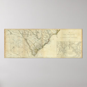 Pôster Mapa do norte e do South Carolina