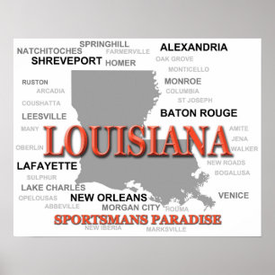 Pôster Mapa do Orgulho do Estado de Louisiana Silhouette
