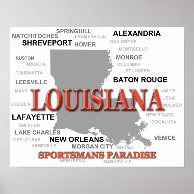 Pôster Mapa do Orgulho do Estado de Louisiana Silhouette (Frente)