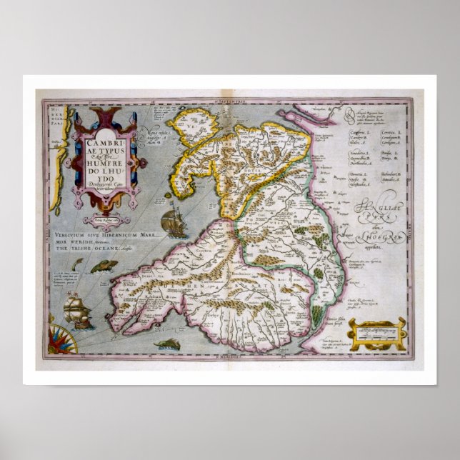 Pôster Mapa do País de Gales, publicado c.1630 (passageir (Frente)