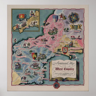 Poster Mapa do país ocidental, Inglaterra de Dunlop