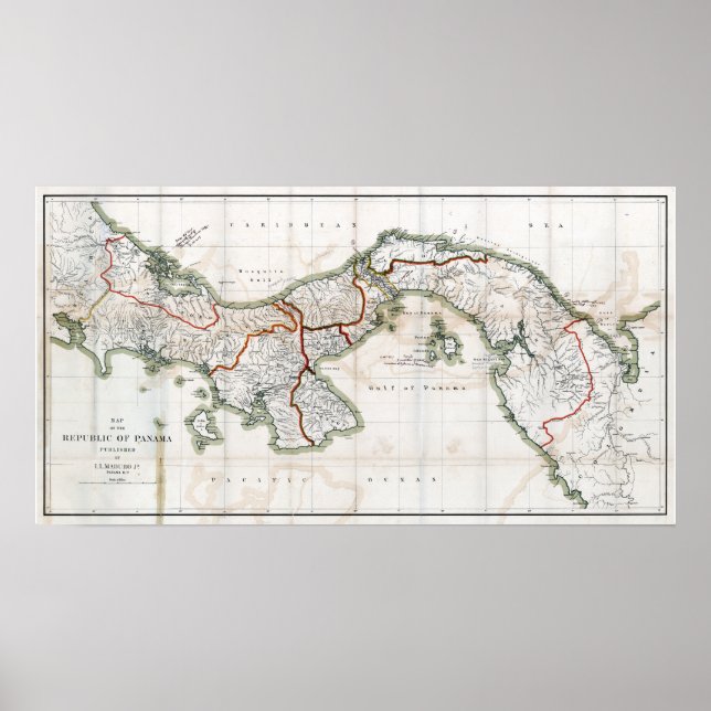 Pôster Mapa do Panamá em 1912 (Frente)