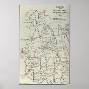 Poster Mapa do Parque Nacional da Vintage Sequoia (1919)