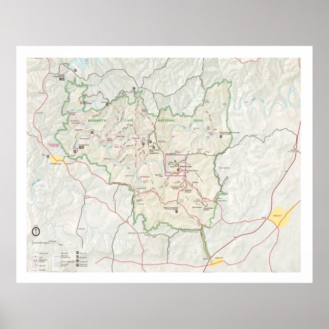 Poster Mapa do Parque Nacional das Cavernas de Mammoth (1 (Frente)