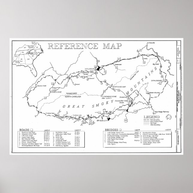 Poster Mapa do Parque Nacional das Montanhas do Enfumaçad (Frente)