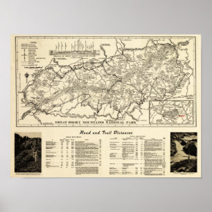 Pôster Mapa do parque nacional de Great Smoky Mountains