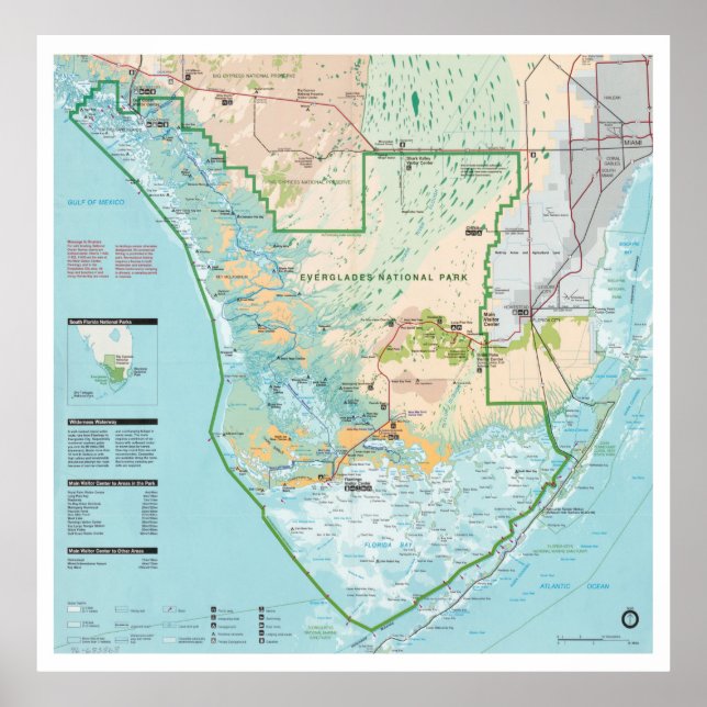 Poster Mapa do Parque Nacional Everglades (1996) Sul FL (Frente)