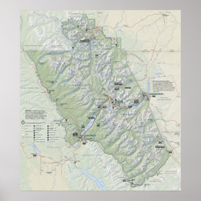 Poster Mapa do Parque Nacional Glacier 2026 (Frente)
