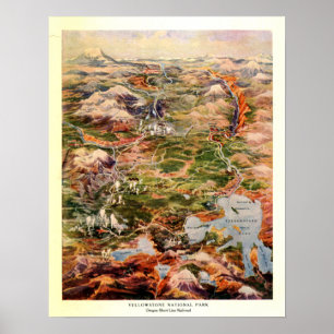 Poster Mapa do Parque Nacional Vintage Yellowstone