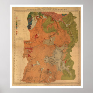 Pôster Mapa do Parque Yellowstone 1878