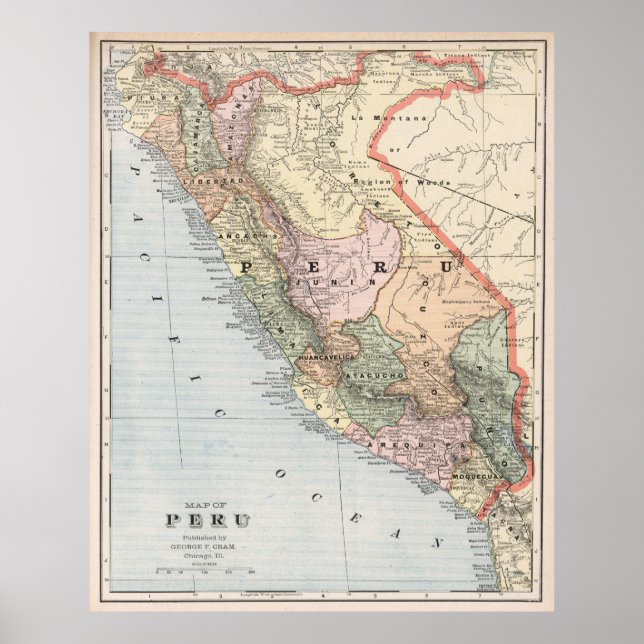 Poster Mapa do Peru em 1901 (Frente)