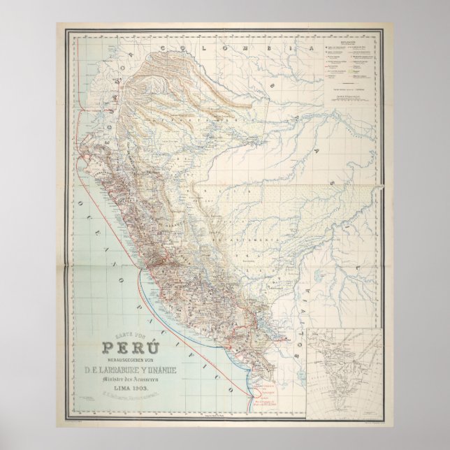 Poster Mapa do Peru em 1903 (Frente)