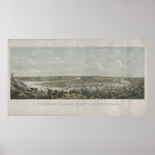 Poster Mapa do Pictórico de Pittsburgh PA (1871)