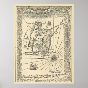 Poster Mapa do Pirata da Ilha do Tesouro do Vintage (1915