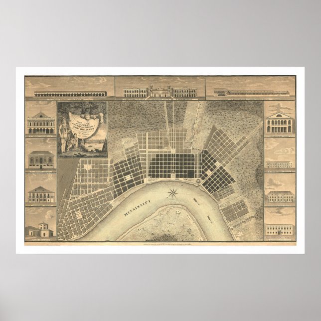 Pôster Mapa do Plano de Nova Orleans 1815 (Frente)