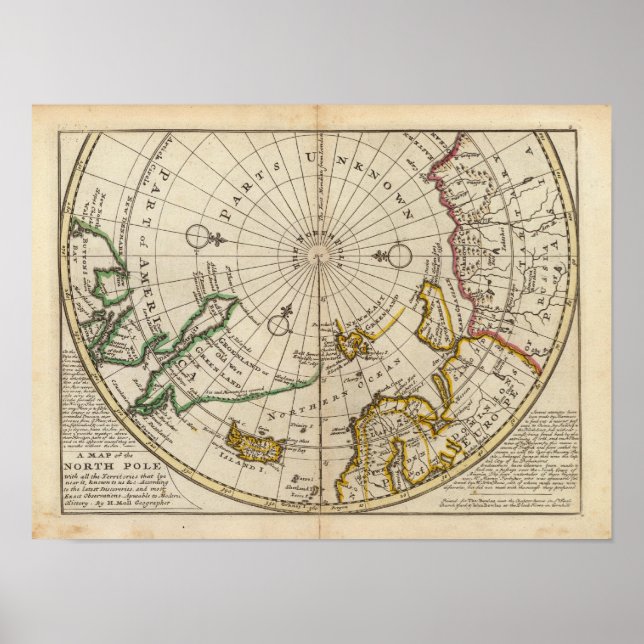 Pôster Mapa do Polo Norte e territórios próximos dele (Frente)