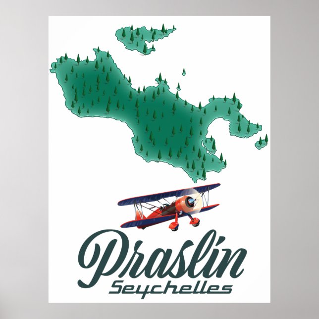 Poster Mapa do Praslin Seychelles (Frente)