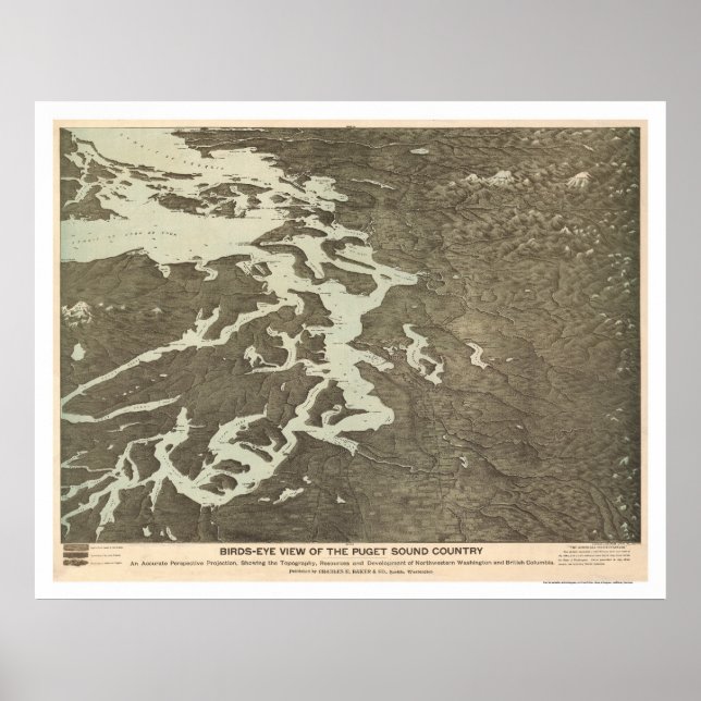 Pôster Mapa do Puget Sound Country em Washington 1891 (Frente)