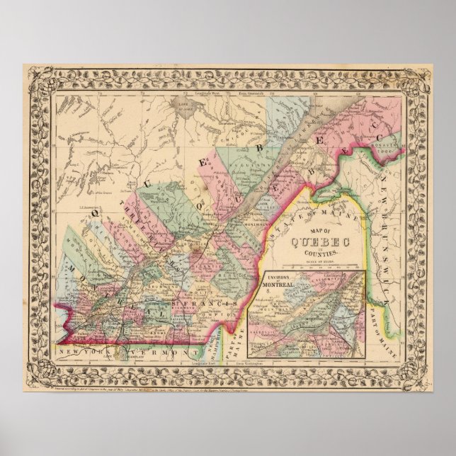 Pôster Mapa do Quebec por Mitchell (Frente)