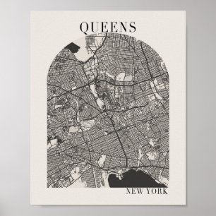 Poster Mapa do Queens New York Boho Arch Beige Street