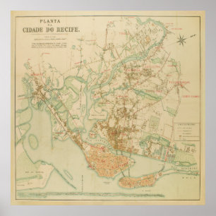 Poster Mapa do Recife Brasil (1906)