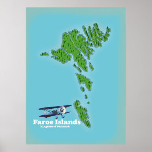 Poster Mapa do Reino da Dinamarca das Ilhas Faroé