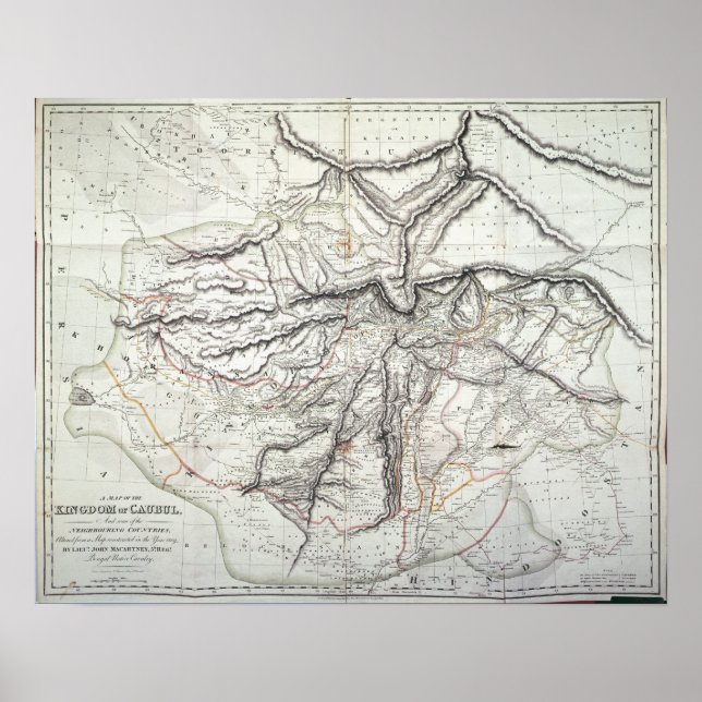 Pôster Mapa do Reino de Cabul (Frente)