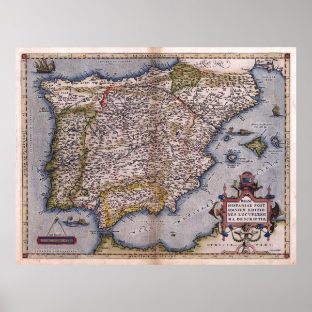 Pôster Mapa do Renascimento da Espanha 1570 (Frente)