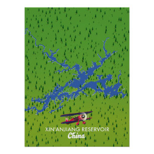Pôster Mapa do reservatório de Xin'anjiang na China