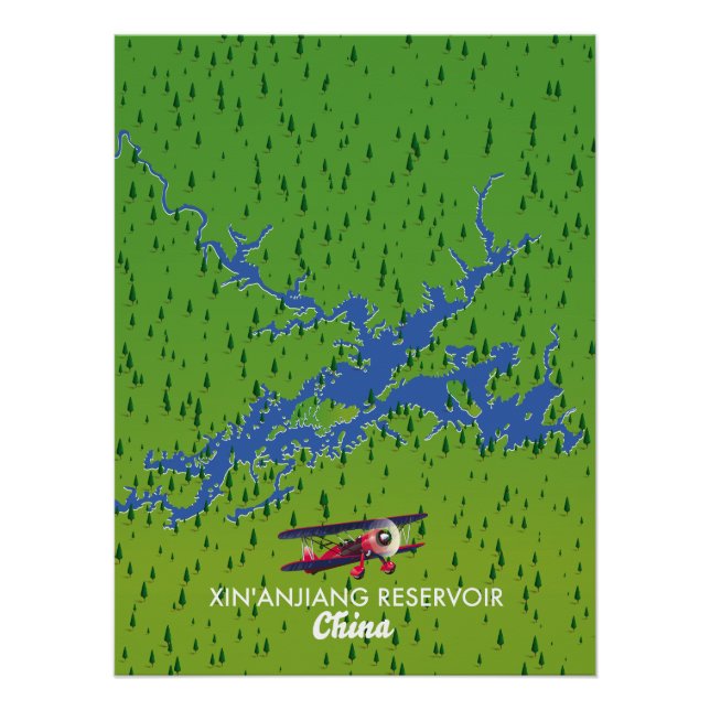 Pôster Mapa do reservatório de Xin'anjiang na China (Frente)