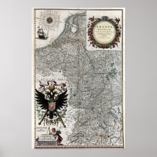 Poster Mapa do rio de Rhine 1634 e de Moselle