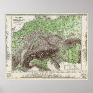Poster Mapa do rio e da montanha de Alemanha