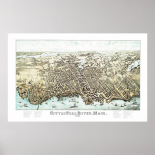 Poster Mapa do Rio Fall, Massachusetts, em 1877