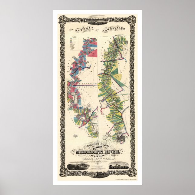 Poster Mapa do rio Mississippi 1858 (Frente)