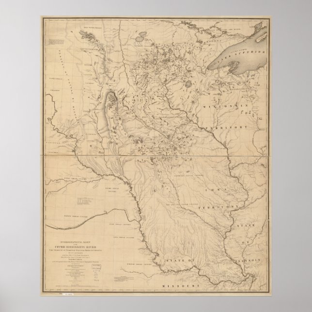 Pôster Mapa do rio Mississippi em 1843 (Frente)