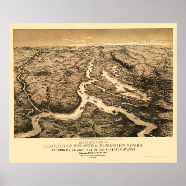 Poster Mapa do Rio Ohio e Mississippi em 1861 (Frente)