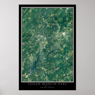 Poster Mapa do Satélite Logan Martin Lake Alabama