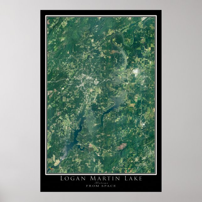 Poster Mapa do Satélite Logan Martin Lake Alabama (Frente)