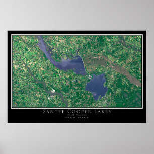 Poster Mapa do Satélite Santee Cooper Lagos da Carolina d