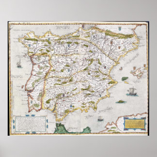 Pôster Mapa do século XVI da Iberia