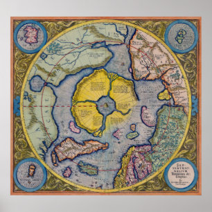 Pôster Mapa do século XVI do Pólo Norte de Mercator -
