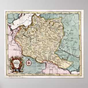 Pôster Mapa do século XVIII do Polônia