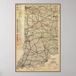 Pôster Mapa do sistema da estrada de ferro de Indiana,