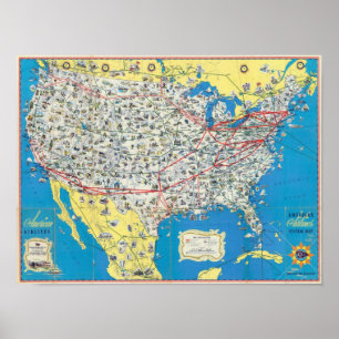 Poster Mapa do sistema de American Airlines