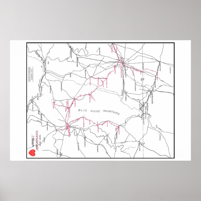 Pôster Mapa do sistema ferroviário Hagerstown e Frederick (Frente)