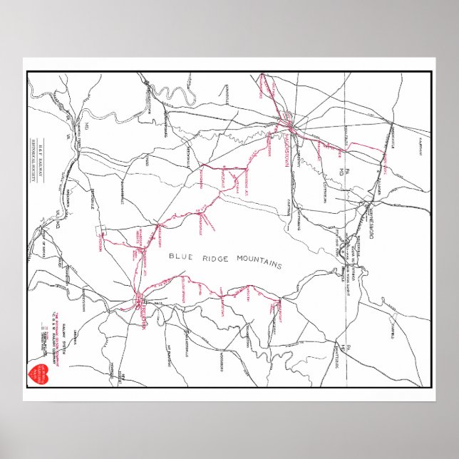 Pôster Mapa do sistema ferroviário Hagerstown e Frederick (Frente)