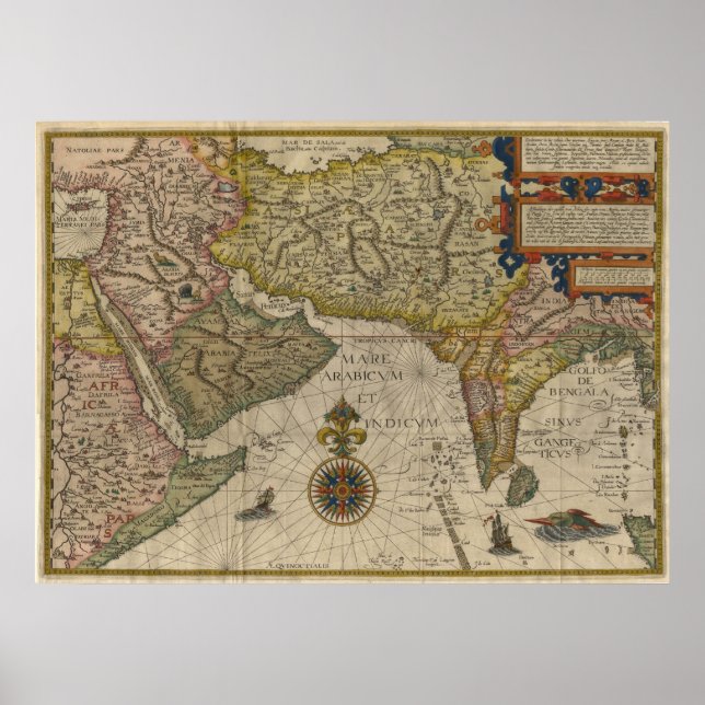 Pôster Mapa do Sul da Ásia em 1596 (Frente)