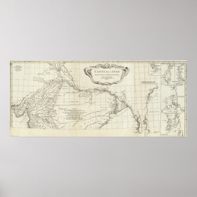 Pôster Mapa do Sul da Ásia Gravado (Frente)
